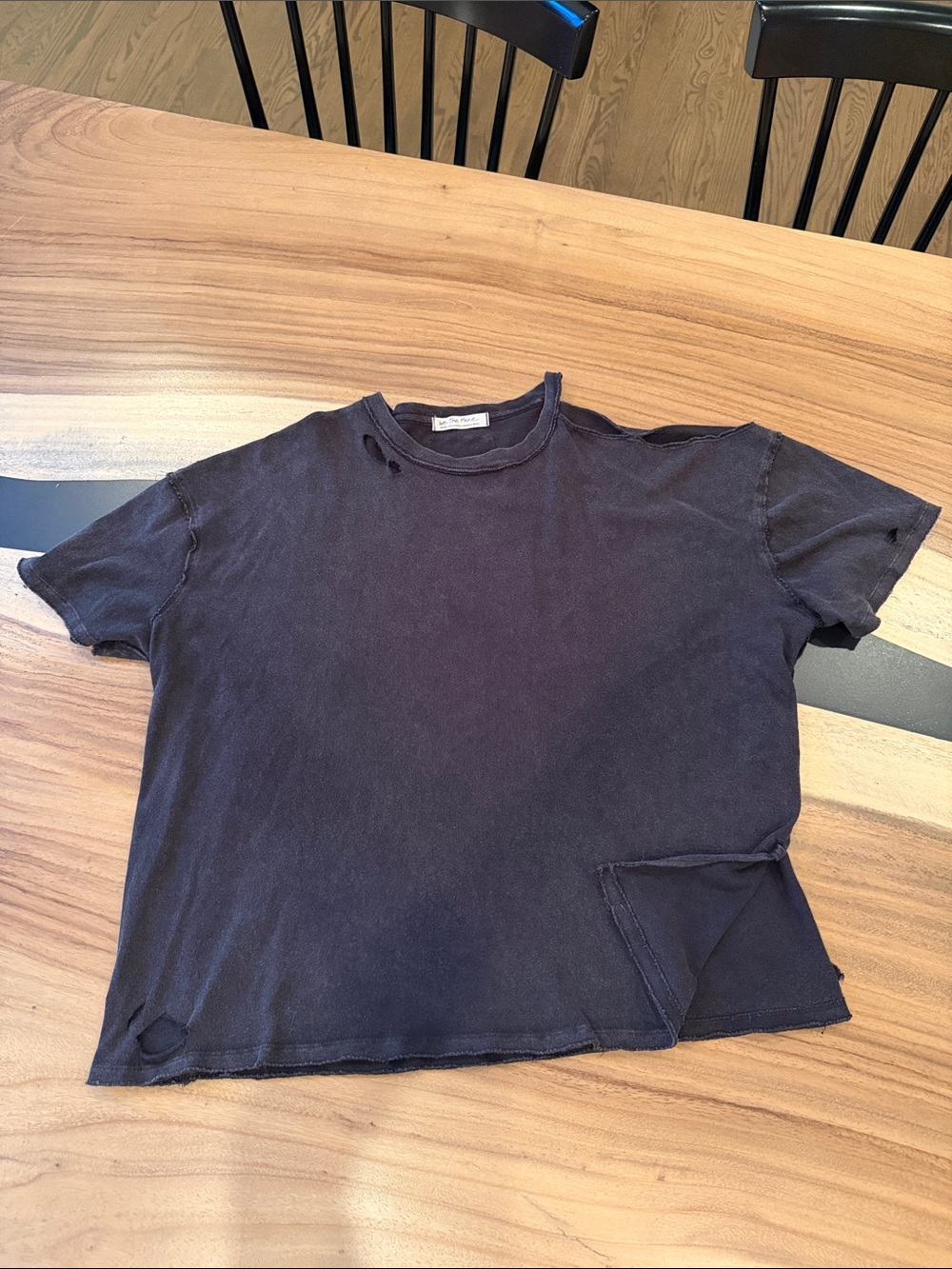 We The Free Distressed Black Short Sleeve Crewneck Tee, open shoulder
